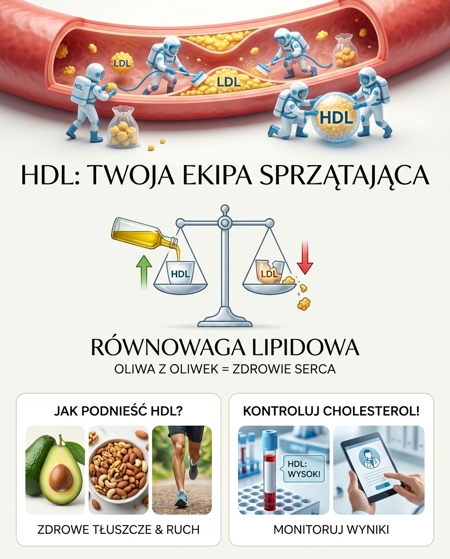 Wyobraź sobie HDL jako ekipę sprzątającą, która krąży po naczyniach krwionośn...