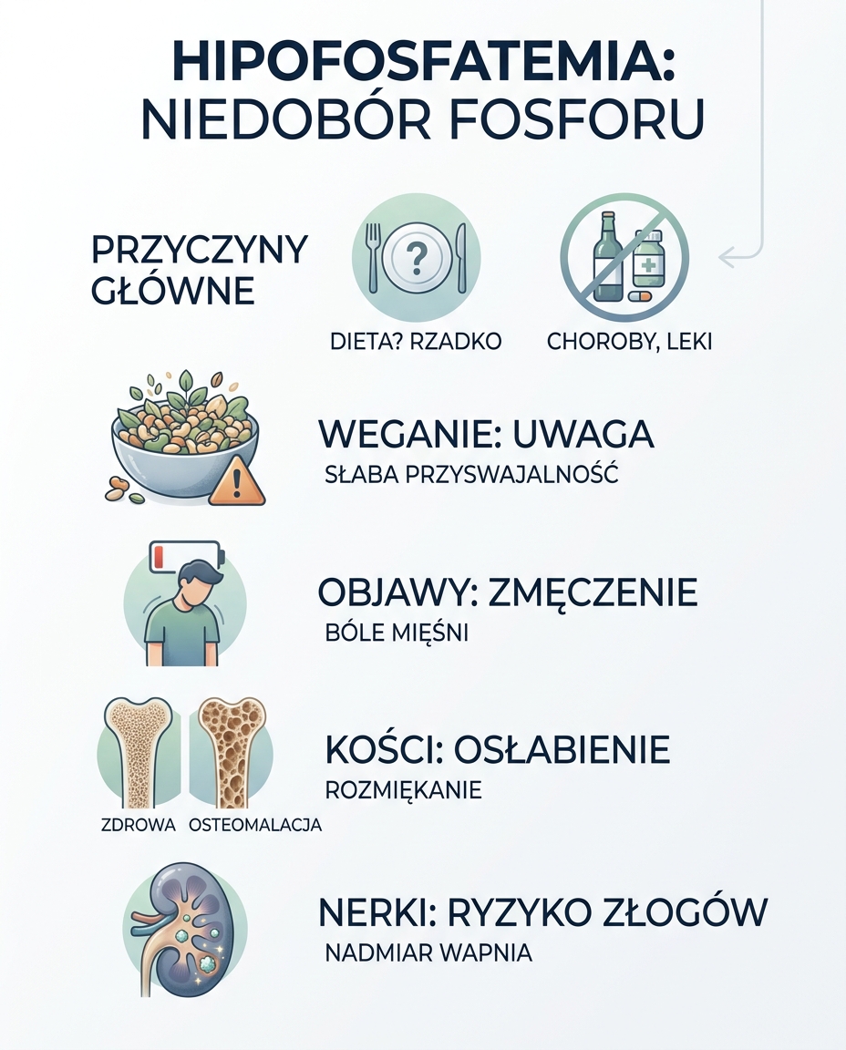 Niedobór fosforu (hipofosfatemia) - kiedy brakuje go w diecie?
Hipofosfatemia...